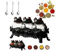 Witchy Frog Apothecary Spice Jars, Handcrafted Vintage Gothic Glass Jars with Frog Lids, Unique Witch SpiceJars Kitchen Storage Containers, Halloween Display Home Decor(3 Spoons)