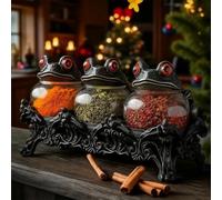 Witchy Frog Apothecary Spice Jars, Unique Witch 3 Piece Frog Spice Jar Set for Salt Pepper and Herbs, Kitchen Storage for Spices, Fun Salt and Pepper Shakers Seasoning Container