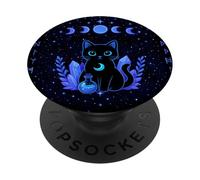 Witchy Gothic Black Dark Magic Cat Moon Phases Tarot Art PopSockets Adhesive PopGrip