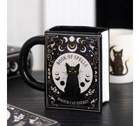 Witchy Gothic Book Of Spells Black Magick Cat Book Shaped Ceramic Gift Boxed Mug