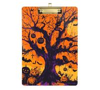 Witchy Halloween Black Bat Pumpkin Tree Acrylic Binder clipboard Organizer Standard Letter A4 Size Acrylic Cute for Volleyball Baseball Coaches Gold 12x9in Tablas para escribir