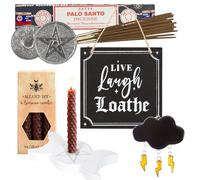 Witchy Home Décor Gift Set, 6 Beeswax Candles, Triple Moon Holder, Pentagram Incense Burner, Palo Santo Incense, Gothic Wall Sign, Thundercloud Suncatcher