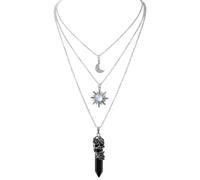 Witchy Layered Goth Necklace Gothic Jewelry Set with Crescent Moon, Celestial Sun & Black Crystal Pendant | Witch Accessories for Alt Outfits, Vintage Halloween Costume, Ren Faire Whimsigoth Aesthetic