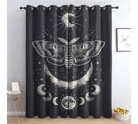 Witchy Moth Curtains, Moon Phase Celestial Blackout Curtains for Bedroom Living Room, 90x108 Inch Drapes, Eyelet Thermal Curtains, Window Treatments, 2 Panels