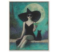 Witchy Poolside Canvas Print Halloween Decor by Art Remedy, Silver Frame, 16 x 20