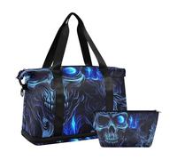 Witchy Skull Blue Neon Eyes Halloween Gym Bag Overnight Bag with Toiletry Bag for Business Trips Foldable, Witchy skull blue neon eyes Halloween, One Size