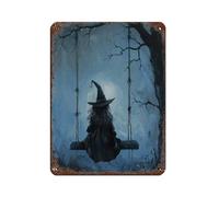 Witchy Witch on Swing, Dark Academia Retro Poster Metal Tin Sign Chic Art Retro Iron Painting Bar People Cave Cafe Family Garage Poster Wall Decoration 12x16inch(30x40cm)