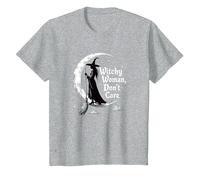 Witchy Woman Don't Care Mystical Moon Empowerment T-Shirt, Kids, Heather Grey, 6 Years