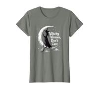 Witchy Woman Don't Care Mystical Moon Empowerment T-Shirt, Women, Olive Heather, Medium