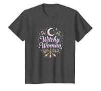 Witchy Woman: Mystic Moon and Broom Enchantment T-Shirt, Kids, Dark Heather Grey, 4 Years