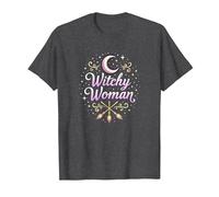 Witchy Woman: Mystic Moon and Broom Enchantment T-Shirt, Men, Dark Heather Grey, 4XL