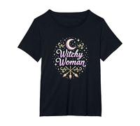 Witchy Woman: Mystic Moon and Broom Enchantment T-Shirt, Women's Plus, Black, 4X