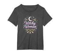 Witchy Woman: Mystic Moon and Broom Enchantment T-Shirt, Women's Plus, Dark Heather Grey, 4X