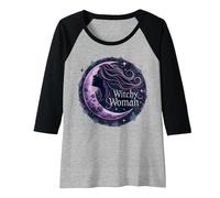 Witchy Woman Mystical Moon Goddess for Wiccan Lovers Raglan Baseball Tee, Women, Black/Athletic Heather, M