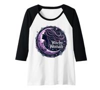 Witchy Woman Mystical Moon Goddess for Wiccan Lovers Raglan Baseball Tee, Women, Black/White, XL