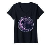 Witchy Woman Mystical Moon Goddess for Wiccan Lovers V-Neck T-Shirt, Women, Black, L