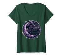 Witchy Woman Mystical Moon Goddess for Wiccan Lovers V-Neck T-Shirt, Women, Forest Green, S