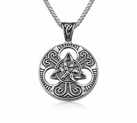 WitchyPoo Celtic Knot Pendant Necklace - Viking Trinity Symbol Amulet - Gothic Jewellery for Men - Norse Pagan Medallion on 60cm Stainless Steel Chain - Supplied in a Gift Box (Silver)
