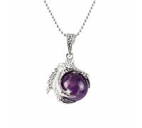 WitchyPoo Dragon Claw Necklace with Natural Stone Sphere Talisman, Gothic Witchcraft Symbolic Protection Charm, Unisex Pendant, 40cm Ball Chain, Jewellery Gift Box (Purple Amethyst)