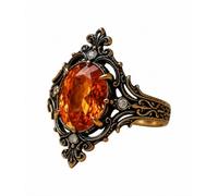 WitchyPoo "Ember Of The Coven Gothic Statement Ring - Vintage Victorian Orange Crystal Jewellery - Antique Filigree Medieval Style Artefact Gift Boxed - Size 10 - (T1/2)