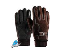 WITERY Men Winter Thermal Genuine Leather Gloves Windproof Anti-slip Touch Screen Mittens with Thick Fleece Lining Fur Lined Gloves for Driving Running Cycling Biking Skating Gift