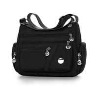WITERY Nylon Crossboby Bags for Women - Waterproof Zipper Multi-Pocket Crossboby Purse Lightweight Shoulder Bag, Black, M