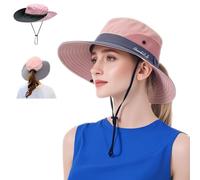WITERY Women's Sun Hats UPF 50+ Ladies Wide Brim Sun Hat with Back Hole for Pony Tail Adjustable for Big Heads UV Protection Hats Breathable Packable Bucket Hat with Chin String(Pink)