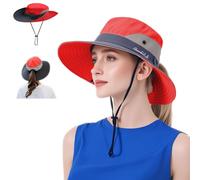 WITERY Women's Sun Hats UPF 50+ Ladies Wide Brim Sun Hat with Back Hole for Pony Tail Adjustable for Big Heads UV Protection Hats Breathable Packable Bucket Hat with Chin String(Red)