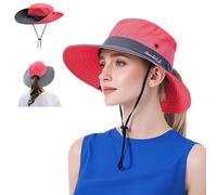 WITERY Women's Sun Hats UPF 50+ Ladies Wide Brim Sun Hat with Back Hole for Pony Tail Adjustable for Big Heads UV Protection Hats Breathable Packable Bucket Hat with Chin String(Watermelon Red)