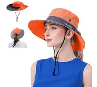 WITERY Women's Sun Hats UPF 50+ Ladies Wide Brim Sun Hat with Back Hole for Pony Tail Adjustable for Big Heads UV Protection Hats Breathable Packable Bucket Hat with Chin String(Orange)