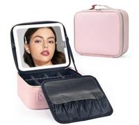 WITFAMILY Pink Cosmetic Bag with Removable Magnetic Mirror - Waterproof, Organiser for Brushes, Discreet with Sliding Cover, Pink