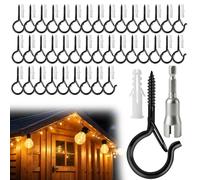 Witflew 40 Pcs Q-Hanger Screw Hooks, Outdoor String Light Hooks | Black Cup Eye Hooks for Hanging Wind Chimes, Decorations, Mounted on Wall or Ceiling, Includes Wing Nut Tool and Box