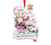 witfox Personalised Baby's First Christmas Ornaments - Baby Pink Ornaments for Kids