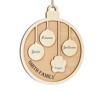witfox Personalised Christmas Ornaments with 3 Names - 2024 Wooden personalised christmas tree decorations baubles for Family, Pets, Partners and Friends