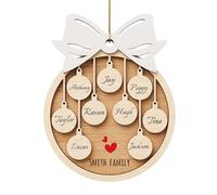 witfox Personalised Christmas Ornaments with 9 Names - 2023 Wooden personalised christmas tree decorations baubles for Family, Pets, Partners and Friends