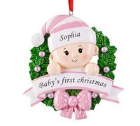 witfox Personalised Christmas Ornaments with Name Baby's First Christmas - 2024 Resin personalised hand-painted christmas tree decorations baubles for baby girl granddaughter Wreath