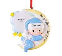 witfox Personalised Christmas Ornaments with Name Baby's First Christmas - 2025 Resin personalised hand-painted christmas tree decorations baubles for baby boys granddaughter moon