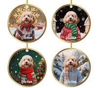 Witfox Personalised Dog Christmas Ornament - Interesting Custom Cutout Pet Portrait Ceramic Decoration with 4 Adorable Xmas Outfits, Dog Christmas Tree Decorations, 3 Size Options