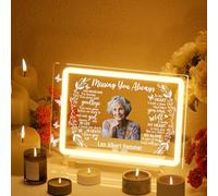 witfox Personalised Unique Sympathy Gifts for Loss of Loved one Passed Away Gifts Custom in Memory of Loved One Light Up Picture Frames with Photo and Text Memorial Plaque Night Light Lamp