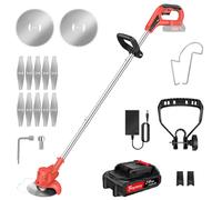 (With 2 Batteries) 2-in-1 Electric Lawn Trimmer & Edger Metal Blade Cordless Weed Cutter for Garden Borders
