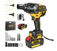 (With 2 Batteries) Cordless Impact Wrench 1/2" 800Nm Brushless Ratchet 6.0Ah Battery 2-Speed Gearbox with Case & Drill Bit Set