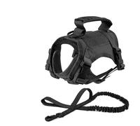 With 2 Patches Military Tactical Cat Harness And Leash Set Soft Comfortable Adjustable Nylon Dog Camping Training Harness,black