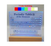 (With 7 color lights) Acrylic Periodic Table With Real Elements with Wooden Light Base Mendeleev Table Kids Teaching School Display Home Decor Craft