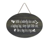 with A Butterfly Kiss And A Ladybug Hug, Sleep Tight Little One, Like A Bug in A Rug Hanging Printed Wood Signs Rustic Wooden Wall Art Signs Quotes Plaque Craft Poster Office New Home Décor 6x10