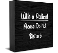 With A Patient Please Do Not Disturb Home Office Decor Wooden Box Sign, Decorative Positive Office Desk Accessories Wood Plaque Wood Table Sign For Tv Cabinet Shelf 5 X 5 Inch