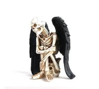 with Angel Wing Statues, Resin Skeletons Figures, Halloween Skull Collectible, Praying Statue, Skeleton Sculpture, Black Winged Skulls, for Home Shelves Decor(B)