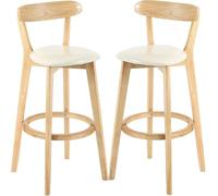 with Back and Footrest, Upholstered Counter Kitchen Dining Room Barstools, Wood Frame Tall Bar Stools, 300lbs (White-2ps,61cm)