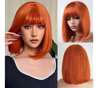 with Bangs 10Inch Straight Short with Bangs Human 3x1 HD Glueless Blunt Cut Silk Wear and Go Breathable Short For Black Women