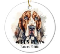 With Basset Hound Dog Christmas Ceramic Ornaments Christmas Ornament Pet Lovers Vintage Ornament For Christmas Family Members 3 IN