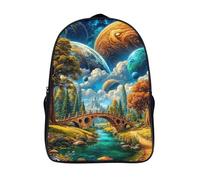 with big pockets fantasy landscape two compartment laptop backpack 3d printing funny cool planet cute cartoon bag sturdy fashion daypack-16inch,for teenagers adult school rucksack